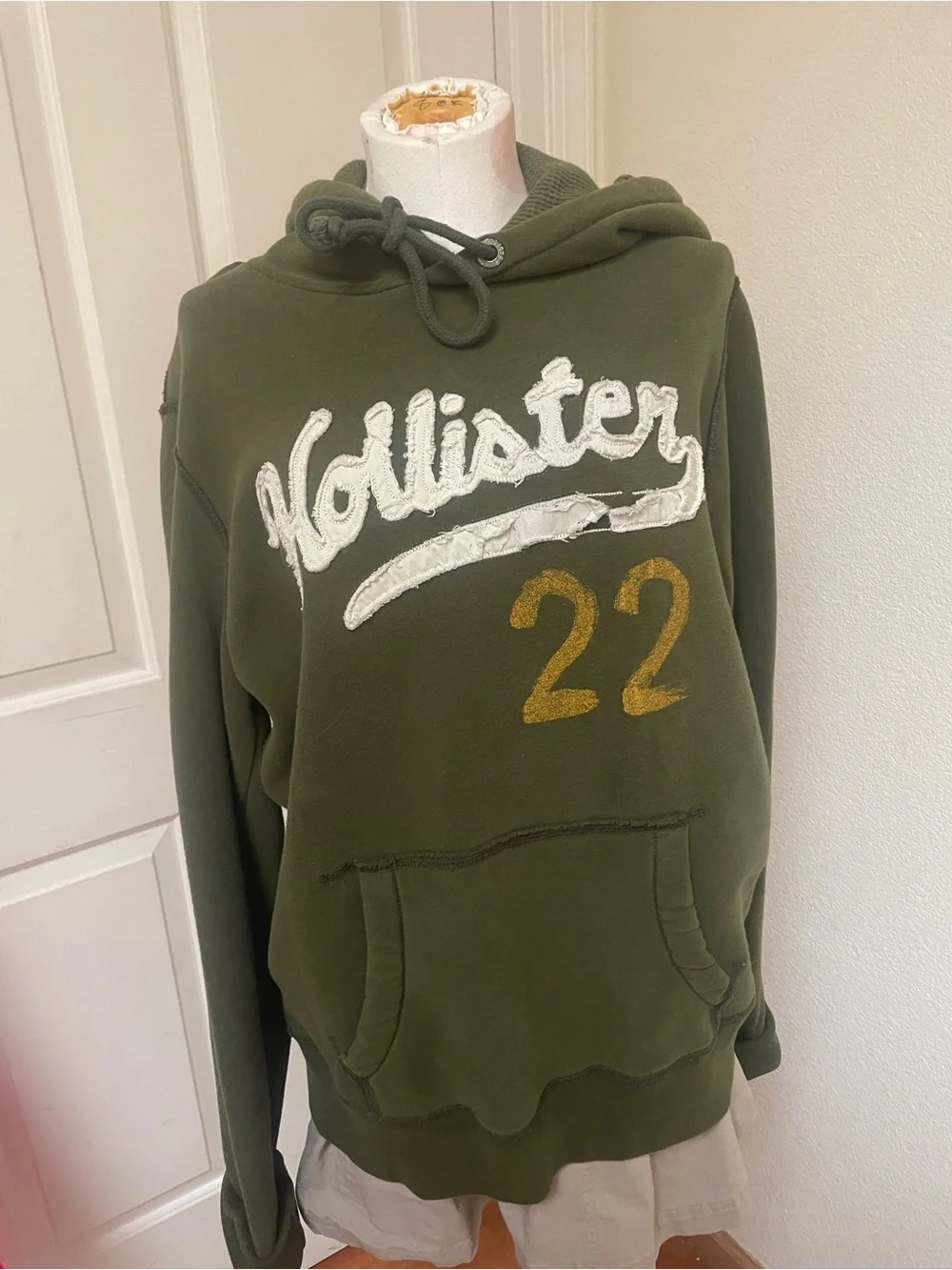 Hollister Olive Green Logo Hoodie with Gold '22' Detail